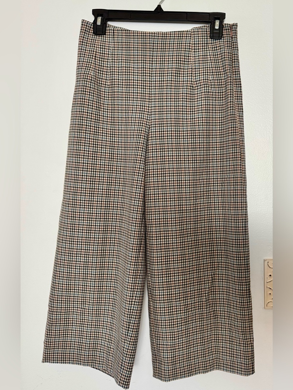 LOFT Brown, blue, and Black Check Wide-Leg Dress Pants
